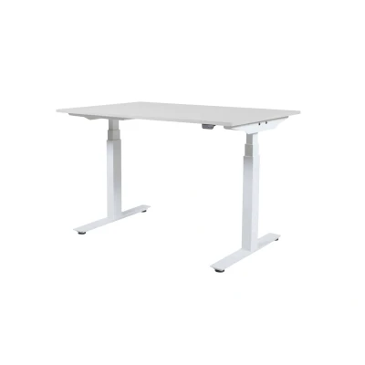 Afbeelding van Lectro Plus bureau, zit sta (64 130cm) hoogte verstelbaar dmv elektromotoren met 140x80cm licht grijs 25mm blad en wit (RAL9010) frame