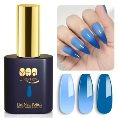 Afbeelding van YTD Likomey Chameleon Semi permanente nagellak met kleurverandering, 15 ml, temperatuurverandering, soak off gel, UV, LED, nagellak, manicure, blauw/lichtblauw