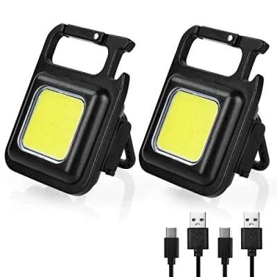 Afbeelding van URAQT zaklamp, led sleutelhanger, 800 lumen, COB, oplaadbaar, mini draagbaar, 4 lichtmodi, draagbare zaklamp met opvouwbare houder, flesopener, magnetische basis