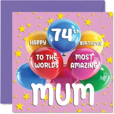 Afbeelding van Verjaardagskaart 74 jaar voor moeder World&#039;s Most Amazing Mum van dochter en zoon, 145 mm x mm, jaar, wenskaarten mama, mama