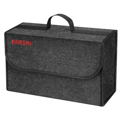 Afbeelding van Einesin Opbergtas voor de auto, maat L, vilten kofferbakorganizer met klittenbandbevestiging, accessoires gereedschap en auto onderhoud, kofferbakorganizer, donkergrijs, 40 x 15 cm
