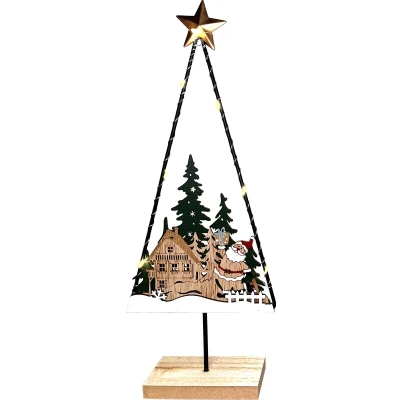 Afbeelding van Tafeldecoratie kerstlandschap &quot;Santa&quot; met 10 LEDs 33 cm