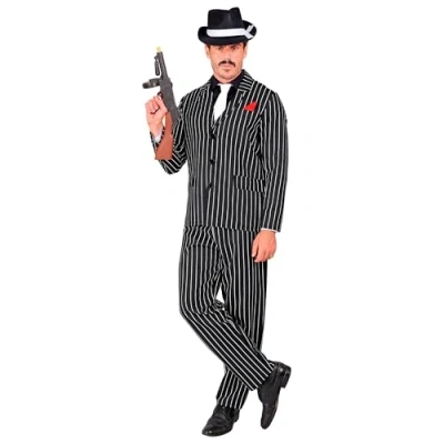 Afbeelding van Widmann Maffia Kostuum Gary Gangster Man Zwart / Wit Large Carnavalskleding Verkleedkleding