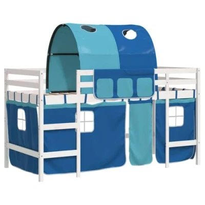 Image de vidaXL Lit mezzanine enfants avec tunnel bleu 80x200cm bois pin massif
