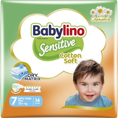 Afbeelding van Babylino Sensitive luiers maat 7, Extra Large Plus (15 kg), 14 stuks