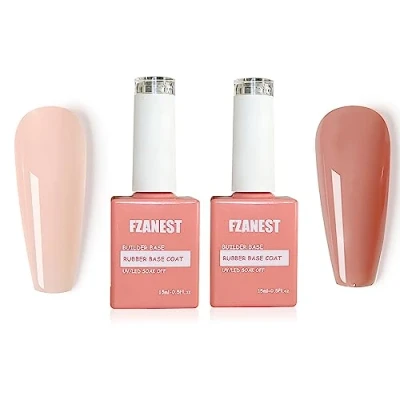 Afbeelding van FZANEST Rubber Base Gel en Diamond Top Coat Set voor nagels, Builder No Wipe nagellak (Nude)