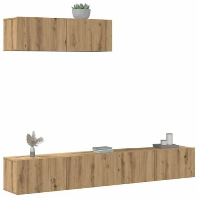 Afbeelding van vidaXL 3 delig Tv meubelset wandmontage bewerkt hout artisanaal eiken