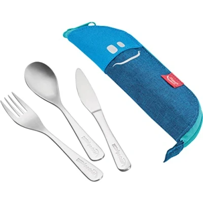 Afbeelding van Maped Picnik Concept Kids Etui met bestek van roestvrij staal, vork, mes en kleine lepel, kindvriendelijk, stoffen etui, blauw, 3 stuks