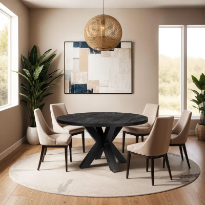 Afbeelding van Zita Home eettafel 140cm volledig zwart rond massief hout met extra dik onderstel