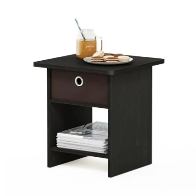 Afbeelding van Dario bijzettafel/nachtkastje opbergplank met lade, hout, espresso/bruin, 39,37 x 45,21 cm