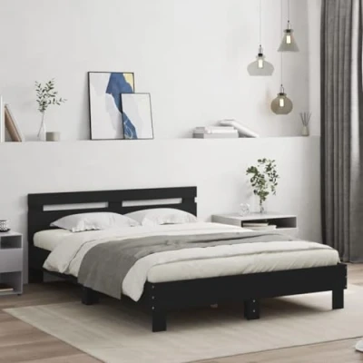 Afbeelding van vidaXL Bedframe met hoofdeinde en LED zwart 140x190 cm