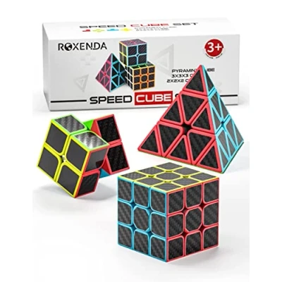 Afbeelding van ROXENDA Snelheidskubus, 2 x 2, 3 3, piramide, originele kubus, speedkubus, eenvoudig te draaien en glad maken (koolstofvezel)