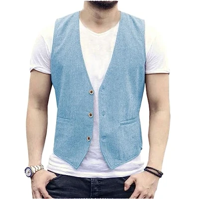 Afbeelding van AeoTeokey Linnen zomervest voor heren, casual vest, regular fit, Lichtblauw