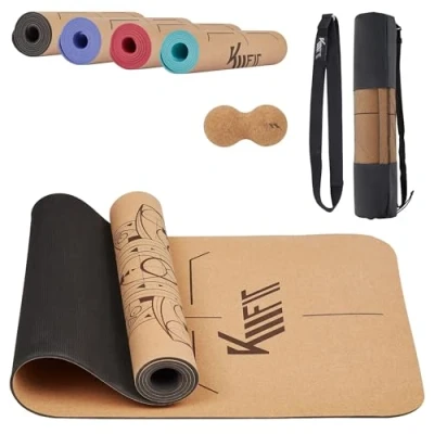 Afbeelding van KM Fit Yoga mat Fitness Sport extra dik anti slip gemaakt van natuurrubber, TPE en katoen Incl. yogariem &amp; fascia duoball Zwart