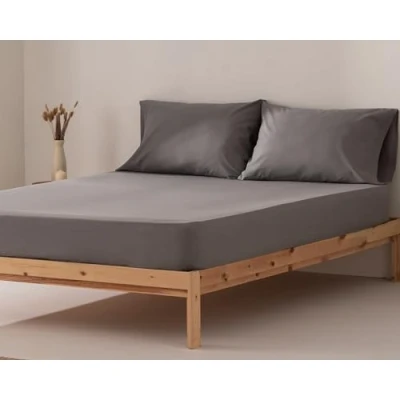 Afbeelding van GAMUSI Hoeslaken voor bed 100 x 200 30 cm, 100% katoen, ademend, verstelbaar, kleur donkergrijs