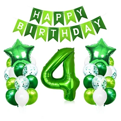 Afbeelding van 4 jaar verjaardagsballon, cijfer 4, groene heliumballonnen, verjaardagsballon voor kinderen, meisjes en jongens
