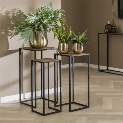 Afbeelding van Hoyz Collection Bloemenzuil set van 3 Iron Metallic Brons Antiek