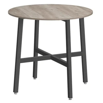 Afbeelding van VASAGLE Eettafel, ronde keukentafel, voor woonkamer, kantoor, 80 x 75 cm (diameter h), industriële stijl, grijs gemêleerd en inktzwart KDT080G01
