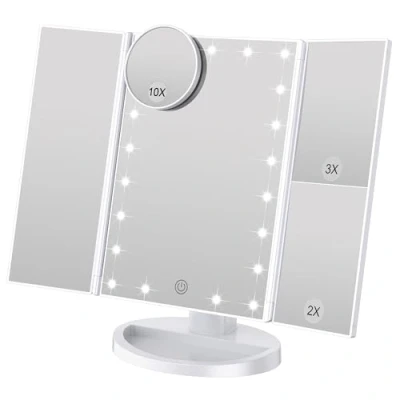 Afbeelding van WEILY Verlichte make up spiegel met 21 ledlampen, dubbele voeding 2X/3X LED vergroting (wit)