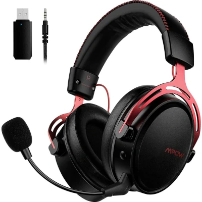 Afbeelding van Mipow Mpow Over Ear headset Gamen Radiografisch, Kabel Stereo Zwart, Rood Ruisonderdrukking (microfoon) Microfoon uitschakelbaar (mute), Volumeregeling