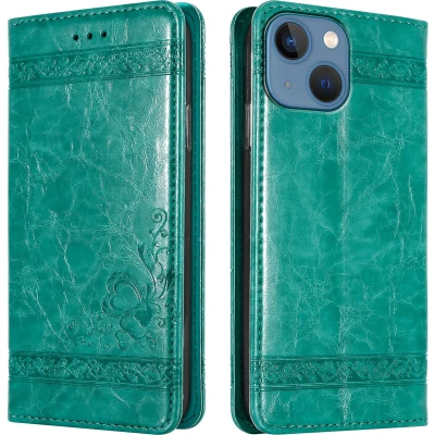 Afbeelding van Cadorabo Hoesje geschikt voor Apple iPhone 13 MINI in TURKOOIS met ornamenten Beschermhoes magnetische sluiting, standfunctie en kaartvakje Case Cover Etui