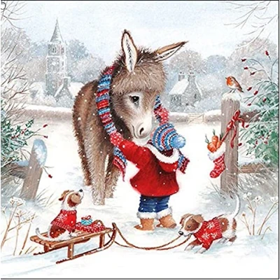Afbeelding van Servietten Weihnachten 20 stuks papieren servetten dieren winter kinderen tafeldecoratie 33 x cm meerkleurig