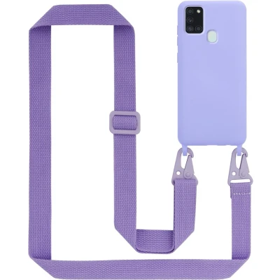 Afbeelding van Cadorabo Mobiele telefoon ketting geschikt voor Samsung Galaxy A21s in LIQUID LICHT PAARS Silicone beschermhoes met lengte verstelbare koord riem