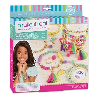 Afbeelding van Spectron Make it Real Neon Armbanden met Bedeltjes knutselset