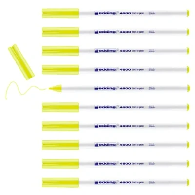 Afbeelding van edding 4600 textielviltstift, fluorescerend geel, 10 stuks, 1 mm ronde punt, textielvilt, machinewasbaar (60 graden Celsius), voor het versieren van de stof, textielmarker