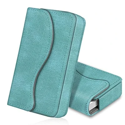Afbeelding van FINTIE Visitekaarthouder/creditcardhouder, premium PU lederen handgemaakte universele kaarthouder organizer met magneetsluiting, Turkoois, Retro