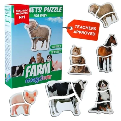 Afbeelding van magdum magnetische puzzel voor kinderen, boerderijdieren, 6 grote dieren, koelkastmagneet baby, kinderen van 3 jaar, puzzel, jaar