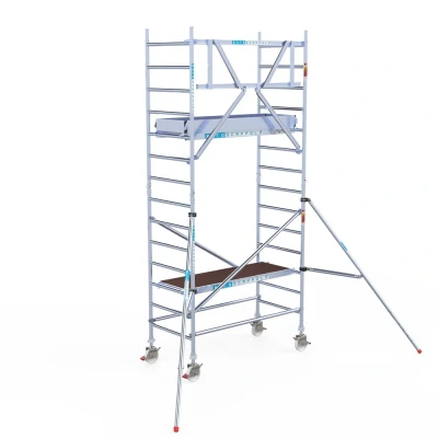 Afbeelding van Professionele aluminium gevelvrije rolsteiger 0.90x1.90x5.2m werkhoogte carbon vloer + enkele voorloopleuning