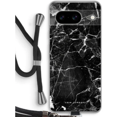 Afbeelding van Case Company® hoesje met Koord geschikt voor Google Pixel 8 Zwart Marmer Telefoonhoesje Bescherming aan alle Kanten en Over de Schermrand