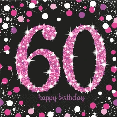 Image de Serviettes de table 60 ans rose étincelant 33x33cm 16 pcs.