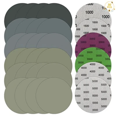 Afbeelding van Ruicaifu 30 stks ronde schuurpapier schijf, 125 mm mix korrel set schuurschijven 1000/1500/2000/3000/4000/5000 schurende schuren set, nat en droog gebruik polijsten voor metaal hout steen