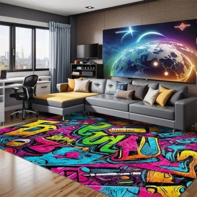 Afbeelding van Bamyum Funny Bedrukt Tapijt Chenilleprint Machine Made 80 x 150 cm, Vintage Slaapkamer, Antibacterieel Antislip Ondervloer Keukentapijt