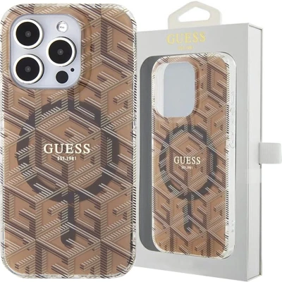 Afbeelding van Guess IML GCUbe MagSafe hoesje voor iPhone 15 Pro bruin