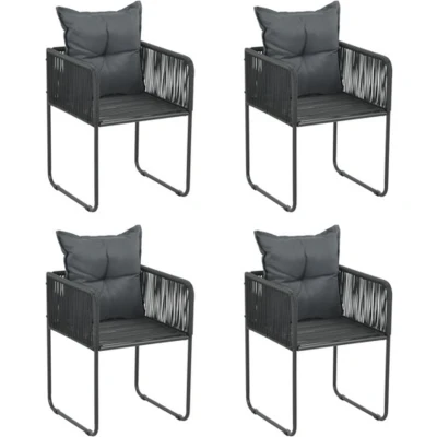 Afbeelding van Tuinstoelen 4 st met kussens poly rattan zwart