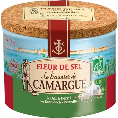 Afbeelding van Le Saunier De Camargue doos Zoutbloem op smaak gebracht knoflook/peterselie 125 g
