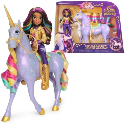 Afbeelding van Unicorn Academy Sophia &amp; Regenboog Lichtmagie Wildstar Modepop met Interactieve Eenhoorn licht geluid en muziek