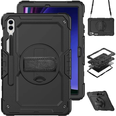 Afbeelding van Accezz Tablet Hoes Geschikt voor Samsung Galaxy Tab S9 Plus / FE Rugged Backcover Shoulder Strap Zwart