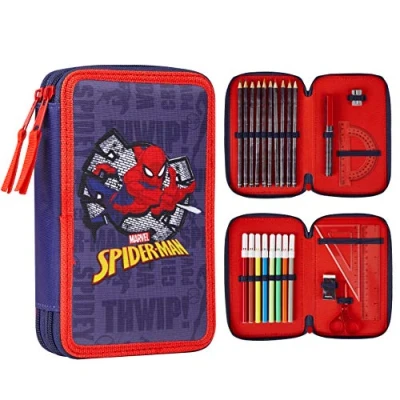 Afbeelding van Marvel etui voor kinderen, gevulde schooletui met vakjes, etui, Spiderman Avengers schooljongen (Spiderman Double Zip)