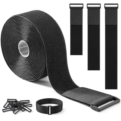 Afbeelding van Trilancer Verstelbare kabelriemen met klittenbandsluiting, robuust, 5 cm x m, 15 gespen, verstelbaar, op maat te snijden, herbruikbaar voor het bevestigen van kabels, slangen, buizen en meer