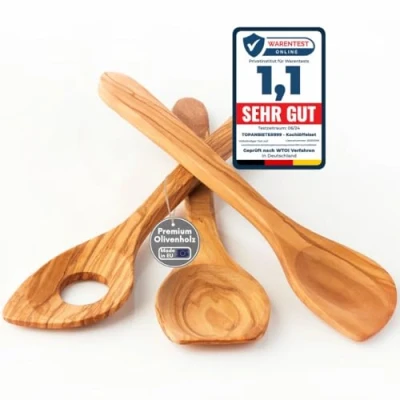 Afbeelding van Topanbieter999 3 delige set, gemaakt in Duitsland, met lepel, serveerlepel en puntige lepel van 30 cm, hoogwaardig olijfhout, duurzaam, stuks