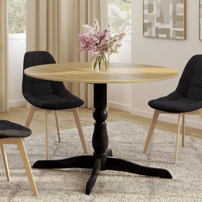 Image de Table à manger ronde MARIE 4 6 personnes bois façon hêtre et noir 110 cm IDMarket