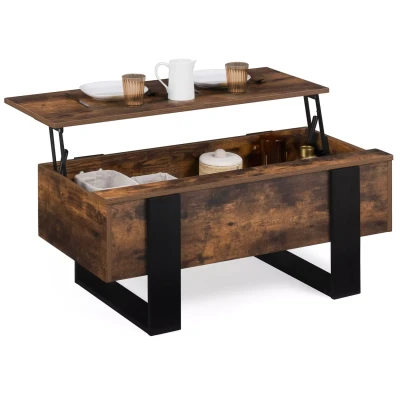 Image de Table basse plateau relevable PHOENIX bois effet vieilli et noir