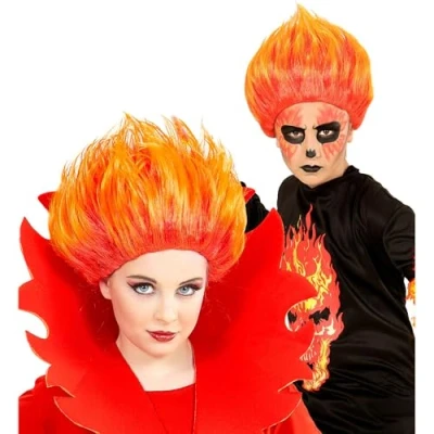Afbeelding van Widmann Duivel Kostuum Vlammende Pruik, Vlammend Vuur Oranje Halloween Verkleedkleding