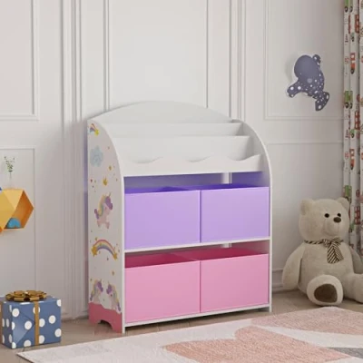 Afbeelding van Kinderboekenkast Orust opbergkast 97,5x82,5x29,5 cm eenhoornmotief [en.casa]