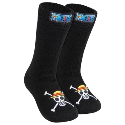 Afbeelding van One Piece Pantoffels, sokken, gevoerd, antislip, winter, manga cadeau idee voor jongeren, eenheidsmaat, zwart.