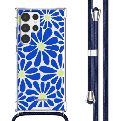Afbeelding van iMoshion Hoesje Geschikt voor Samsung Galaxy S22 Ultra met Koord Design Meerkleurig / Cobalt Blue Flowers Connect